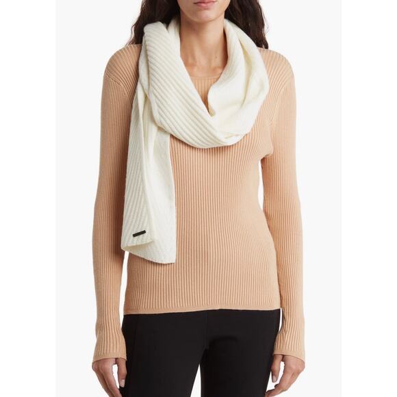 ALLSAINTS Traveling Rib Scarf Women Cream One Size Cozy Wool Blend Gift NEW - Picture 1 of 7
